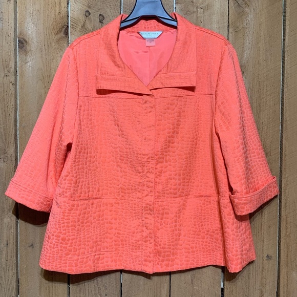 Coral Textured Women's jacket snap closure Allison Daley 16P - Picture 2 of 7